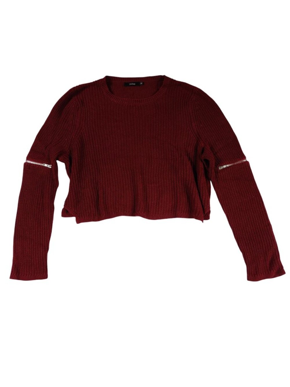 Millau Womens Crop Sweater M Burgundy Pullover Chunky Knit Layers Preppy Twee